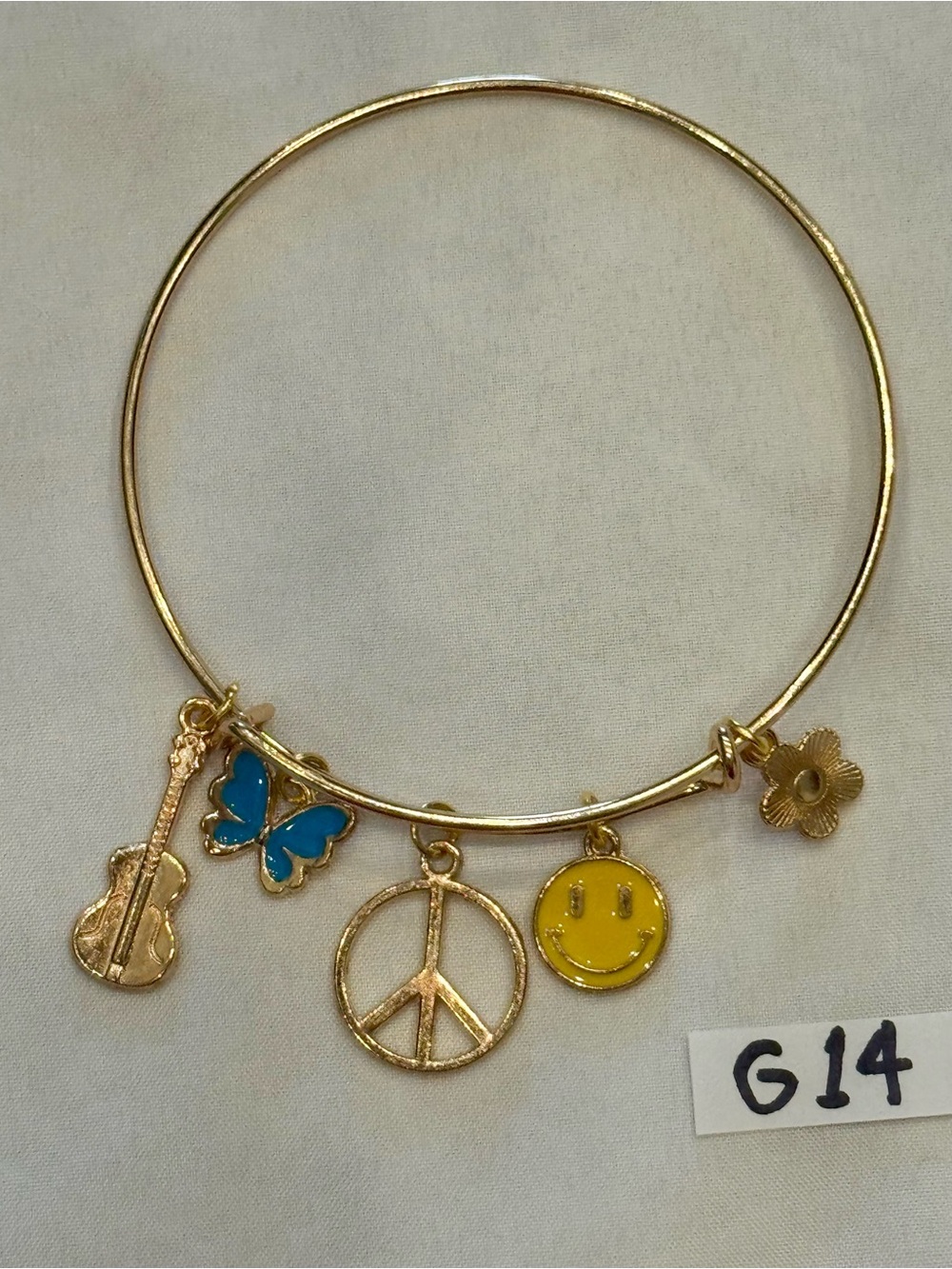 G14 Hippie Smile Peace Love Charm Bangle Bracelet